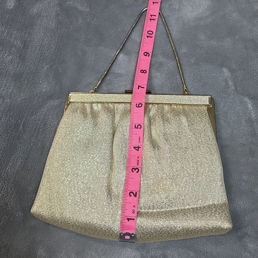 Vtg Ande 1960s Gold Lame Shimmer Clutch / Handbag Clip Clasp & Chain MCM‎ Glamor